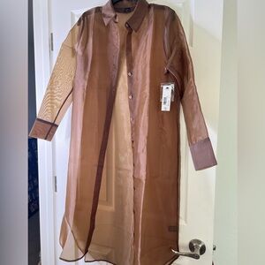 Worthington Sheer Brown Tunic Button